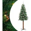 Image de vidaXL Sapin de Noël Mince Vert 210 cm PVC et Bois de pin Massif, Décoration Salon, Sapin de Noël Étroite en PVC, Lumières LED, Ornement Compact pour Intérieur