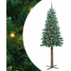 Image de vidaXL Sapin de Noël Mince Vert 210 cm PVC et Bois de pin Massif, Décoration Salon, Sapin de Noël Étroite en PVC, Lumières LED, Ornement Compact pour Intérieur