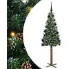 Image de vidaXL Sapin de Noël Mince Vert 150 cm PVC et Bois de pin Massif, Décoration Salon, Sapin de Noël Étroite en PVC, Lumières LED, Ornement Compact pour Intérieur