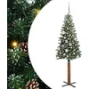 Image de vidaXL Sapin de Noël Mince Vert 150 cm PVC et Bois de pin Massif, Décoration Salon, Sapin de Noël Étroite en PVC, Lumières LED, Ornement Compact pour Intérieur