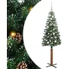 Image de vidaXL Sapin de Noël Mince Vert 150 cm PVC et Bois de pin Massif, Décoration Salon, Sapin de Noël Étroite en PVC, Lumières LED, Ornement Compact pour Intérieur