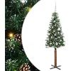 Image de vidaXL Sapin de Noël Mince Vert 150 cm PVC et Bois de pin Massif, Décoration Salon, Sapin de Noël Étroite en PVC, Lumières LED, Ornement Compact pour Intérieur
