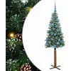 Image de vidaXL Sapin de Noël Mince Vert 150 cm PVC et Bois de pin Massif, Décoration Salon, Sapin de Noël Étroite en PVC, Lumières LED, Ornement Compact pour Intérieur