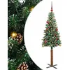 Image de vidaXL Sapin de Noël Mince Vert 150 cm PVC et Bois de pin Massif, Décoration Salon, Sapin de Noël Étroite en PVC, Lumières LED, Ornement Compact pour Intérieur