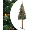 Image de vidaXL Sapin de Noël Mince Vert 180 cm PVC et Bois de pin Massif, Décoration Salon, Sapin de Noël Étroite en PVC, Lumières LED, Ornement Compact pour Intérieur