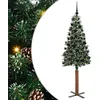 Image de vidaXL Sapin de Noël Mince Vert 180 cm PVC et Bois de pin Massif, Décoration Salon, Sapin de Noël Étroite en PVC, Lumières LED, Ornement Compact pour Intérieur