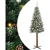 Image de vidaXL Sapin de Noël Mince Vert 180 cm PVC et Bois de pin Massif, Décoration Salon, Sapin de Noël Étroite en PVC, Lumières LED, Ornement Compact pour Intérieur