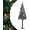 Image de vidaXL Sapin de Noël Mince Vert 180 cm PVC et Bois de pin Massif, Décoration Salon, Sapin de Noël Étroite en PVC, Lumières LED, Ornement Compact pour Intérieur