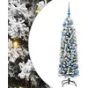 Image de vidaXL Sapin de Noël Artificiel Vert 150 cm PVC et Acier et Plastique, Déco de Salon, Arbre de Noël Artificiel Moderne en Cône, Éclairé par LED, Économiseur d'Espace