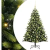 Image de vidaXL Arbre de Noël Artificiel à charnières 150 LED Vert 120 cm, Déco Salon, Sapin de Noël Moderne, Ornement PVC pour célébrations festives en intérieur et extérieur