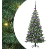 Image de vidaXL Sapin de Noël avec 150 LED avec Support Vert 120 cm PVC, Sapin de Noël Moderne, Ornement Festif Artificiel, déco intérieure, lumières LED Chaleureuses, Affichage Minimaliste
