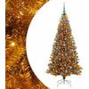 Image de vidaXL Sapin de Noël avec 300 LED avec Support Doré 180 cm Pet, Salon, Arbre de Noël Moderne, Décor saisonnier, Ornement Festif, Lumières LED Chaudes, Affichage intérieur