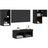 Image de vidaXL Meubles TV muraux 4 pcs Chêne Noir Bois d'ingénierie, Meuble de Salon Moderne, unité rectangulaire Chic avec étagères en Verre, Rangement Mural Pratique
