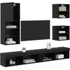 Image de vidaXL Unités murales TV avec LED 5 pcs Chêne Noir Bois d'ingénierie, Salon Moderne, Meubles TV rectangulaires, rangements, placards muraux, Style Minimaliste, Design élégant