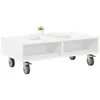 Image de vidaXL Table d'appoint avec Roues Blanc 90 x 50 x 30 cm, Table d'appoint rectangulaire pour Salon, Rangement Pratique, Chevet Mobile au Design Moderne et épuré
