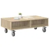 Image de vidaXL Table d'appoint avec Roues Chêne Sonoma 90 x 50 x 30 cm, Table d'appoint rectangulaire pour Salon, Rangement Pratique, Chevet Mobile au Design Moderne et épuré