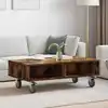 Image de vidaXL Table d'appoint avec roues Chêne fumé 90 x 50 x 30 cm
