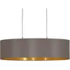 Image de Eglo Lustre MASERLO, suspension en textile à 2 flammes, lampe pendante ovale en acier et tissu, couleur : nickel mat, cappuccino, or, douille : E27, L : 78 cm
