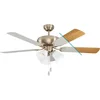 Image de Eglo ventilateur de plafond LAS PALMAS, ventilateur à 5 pales avec lumière, chaîne de tirage, pales réversibles en bois laminé blanc ou argenté, boîtier en acier nickelé mat, moteur AC, Ø 132cm