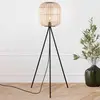 Image de EGLO Lampadaire Bordesley trépied avec abat-jour bois
