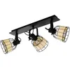 Image de Eglo Plafonnier Anwick 1, lampe de plafond 3 flammes vintage, style bohème, spots en acier et rotin, lampe de salon noire et naturelle, lampe de cuisine, spots avec douille E27