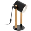 Image de Eglo Lampe de table Hornwood, lampe de chevet vintage de design industriel, luminaire rétro en acier et bois, coloris noir, crème, marron, certifiée FSC, douille E27, avec interrupteur