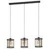 Image de Eglo Suspension Dellow, lampe industrielle 3 flammes au-dessus de la table, grille métal noir et laiton, douilles E27, L 88 cm