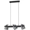 Image de Eglo Suspension Hornwood 2, 3 flammes, lampe plafond au-dessus table, abat-jours verre fumé orientables, métal et bois noir, douilles E27, L 78 cm