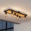 Image de EGLO Plafonnier Consett, noir/marron, bois, 78 cm, à 6 lampes, E27