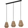 Image de Eglo Suspension luminaire Alderney, lustre en tissu à 3 lampes pour salon et salle à manger, lampe de plafond suspendue en chanvre naturel et métal noir, douille E27