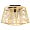 Image de Eglo Luminaire plafonnier Hykeham, lampe de plafond avec 2 abat-jour au style bohème, pour salon en bois naturel et métal noir, douille E27