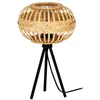 Image de Eglo Lampe de table trépied Amsfield 1, luminaire tripode pour salon et chambre à coucher, métal noir et bambou naturel, douille E27