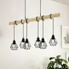 Image de EGLO Suspension Townshend, longueur 100 cm, noir/chêne, 6 lampes