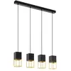 Image de Eglo Suspension Montebaldo 4 Ampoules Vintage Industrial Suspension en Acier Noir Or Lampe de Salle à Manger Suspension avec Douille Gu10