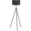 Image de Eglo Lampadaire trépied Esteperra, lampe à poser vintage, rétro, luminaire salon sur pied en acier et textile, noir, doré, avec interrupteur à pied, douille E27