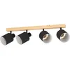 Image de Eglo Luminaire plafonnier Batallas avec 4 spots orientables en noir et blanc, lampe de plafond naturelle au style scandinave, en bois, métal et tissu, douille E27