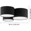 Image de EGLO Plafonnier Pastore 2, longueur 61 cm, noir, à 3 lampes, tissu