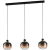 Image de Eglo Suspension Oilella 3 flammes verre fumé pour table à manger, métal noir-brun et laiton, boule en verre, douille E27, L 95 cm