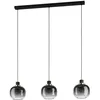 Image de Eglo Suspension Oilella 3 flammes verre fumé pour table à manger, lampe plafond métal et globe noir-gris avec laiton, douille E27, L 95 cm