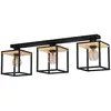 Image de EGLO Plafonnier Libertad, longueur 86 cm, noir/bois 3 lampes