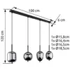 Image de Globo Suspension Blacky, noir/gris fumée, longueur 110 cm, à 4 lampes.