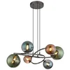 Image de GLOBO Suspension LED - Lampe de salle à manger rétro - En verre - Vert pétrole bronze - 6 x 3,5 W - 6 x 350 lm - Blanc chaud - D x H : 65 x 120 cm