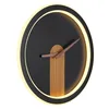 Image de Globo Horloge murale murale à rétroéclairage LED en métal et bois noir mat D 31 cm