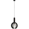 Image de Eglo Suspension luminaire Velasco, lustre arrondi au style scandinave, lampe de plafond suspendue pour salon et salle à manger, bois et métal noir, douille E27