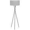 Image de Eglo Lampadaire trépied Fondachelli, luminaire sur pied avec abat-jour en textile, lampe de salon à pied en métal noir et tissu gris, avec interrupteur, douille E27