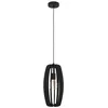 Image de Eglo Suspension luminaire Bajazzara, lustre pour salon et salle à manger, lampe de plafond à suspendre au design scandinave, bois et métal noir, douille E27