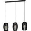 Image de Eglo Suspension luminaire Bajazzara, lustre à 3 lampes pour salon et salle à manger, lampe de plafond à suspendre au design scandinave, bois et métal noir, douille E27
