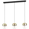 Image de Eglo Suspension Maryvilla 3 flammes pour table à manger élégante, abat-jour verre transparent et or, métal noir, L 87 cm