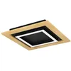Image de Eglo Plafonnier LED Tirrenara, lampe de plafond dimmable avec télécommande, FSC100HB, luminaire carré pour salon et couloir, bois, métal noir et plastique blanc, blanc chaud-froid