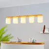 Image de EGLO Suspension Castralvo, longueur 115 cm, bois/blanc, 5 lampes, tissu